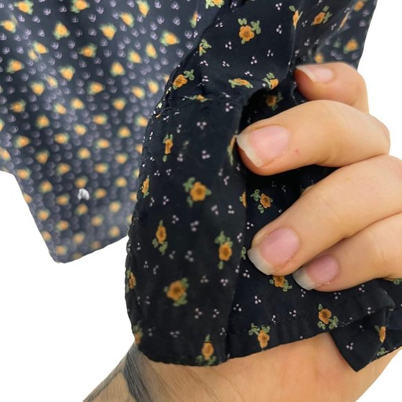 Vintage 90s Banana Republic Dark Blue Micro Floral Long Sleeve Button Up Top Sma - Picture 6 of 9